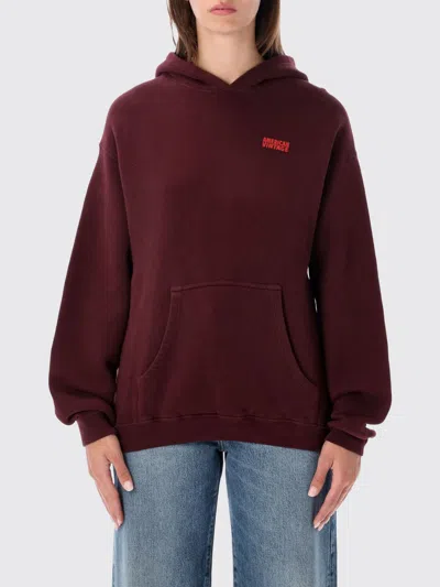 American Vintage Oversized Hooded Sweatshirt With Kangaroo Pocket In Stretch Cotton In Burgundy