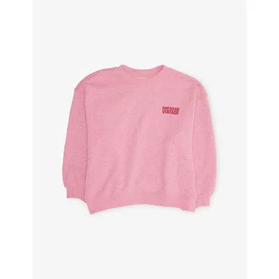 American Vintage Kids' Overtinted Raspberry Logo-print Round-neck Jersey Sweatshirt 3-1 In Pink