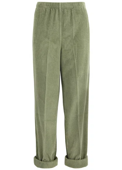 American Vintage Padow Cropped Tapered Corduroy Trousers In Green