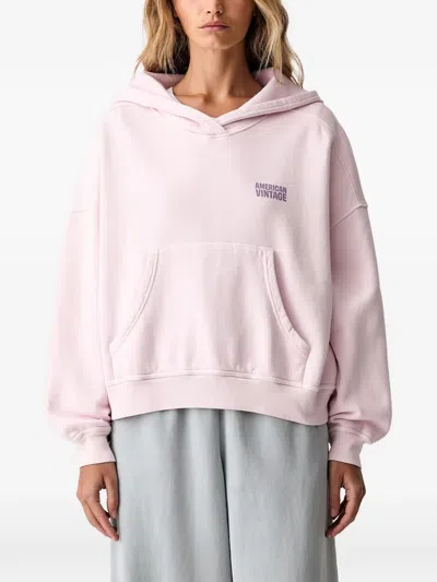 American Vintage Plizzy Logo-print Pouch-pocket Hoodie In Pink