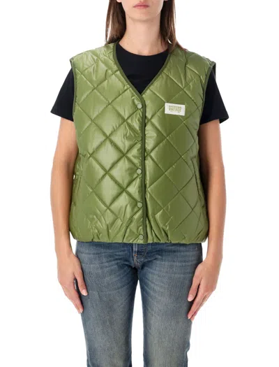 American Vintage Quilted Snap-front Vest In Green
