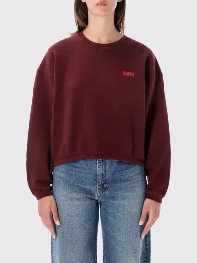 American Vintage Relaxed Fit Cotton Crewneck Sweatshirt With Dropped Shoulders In Burgundy