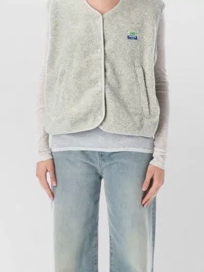 American Vintage Relaxed Sherpa Fleece Vest V Neck In Green