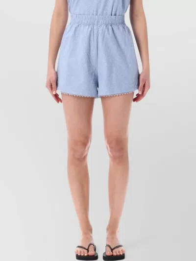 American Vintage Retro Lace High Waist Summer Shorts In Blue