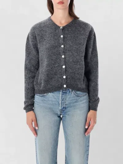 American Vintage Vito Fuzzy Wool-blend Crewneck Cardigan In Gray