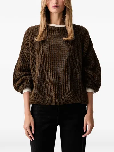 American Vintage Ribbed-knit Logo-patch Sweater In Brown