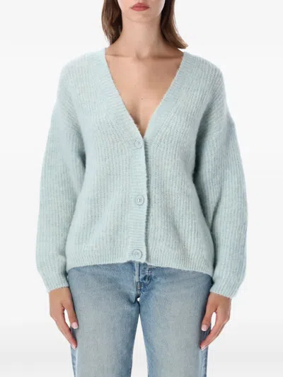 American Vintage Ribbed-knit V-neck Cardigan In 블루