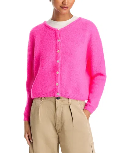 American Vintage Round Neck Buttoned Ball Cardigan In Rose Fluo Chine