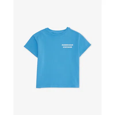 American Vintage Kids' Celeste Vintage Round-neck Logo-print Cotton T-shirt 3 - In Blue
