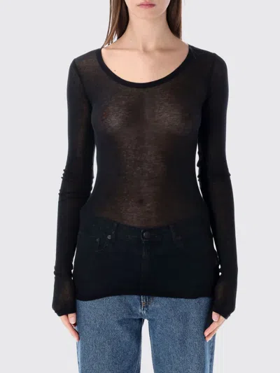 American Vintage Sheer Cotton Long-sleeved T-shirt With Round Neck In Black
