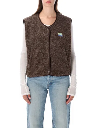 American Vintage Sherpa Fleece Button-front Vest In Marrone