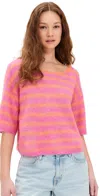 American Vintage Nenybay Jumper Sweater In Fluo Orange Striped Hibiscus In Orange Fluo Raye Hibiscus