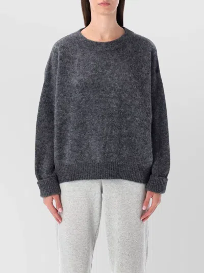 American Vintage Soft Knit Sweater With Ribbed Cuffs And Hem In Gray