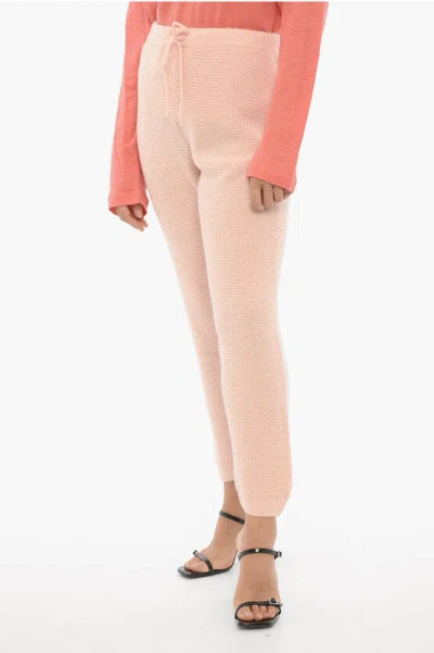 American Vintage Solid Color Wool Blend Pants With Elastic Waistband In Pink