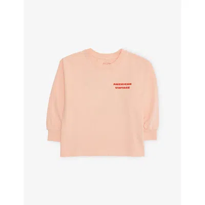 American Vintage Kids' Sorbet Vintage Logo-print Long-sleeve Cotton T-shirt 3 - 9 In Orange