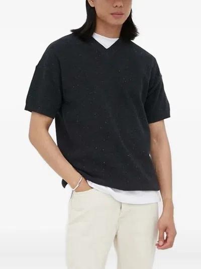 American Vintage Speckled V-neck Sweater In Black