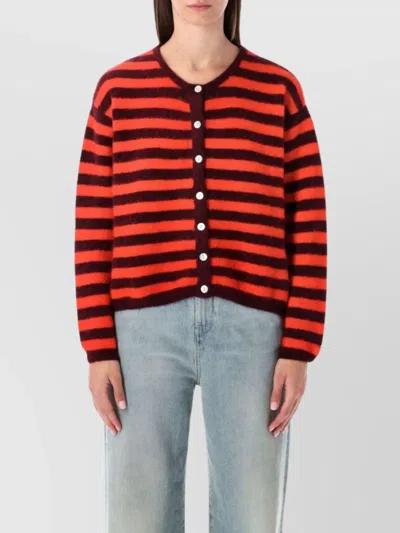 American Vintage Striped Knit Cardigan Long Sleeves In Orange