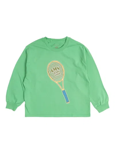 American Vintage Kids' Tennis-print Long-sleeve Top In Green