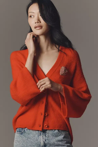 American Vintage V-neck Cropped Cardigan Sweater In Red