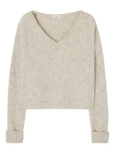 American Vintage V-neck Knitted Sweater In Neutral