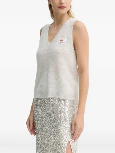 American Vintage V-neck Logo-patch Sleeveless Vest In Gray