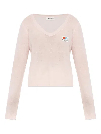 American Vintage V-neck Logo-patch Sweater In Pink