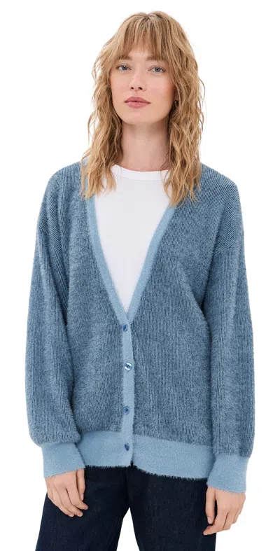 American Vintage V Neck Long Sleeves Cardigan Bleu Et Navy