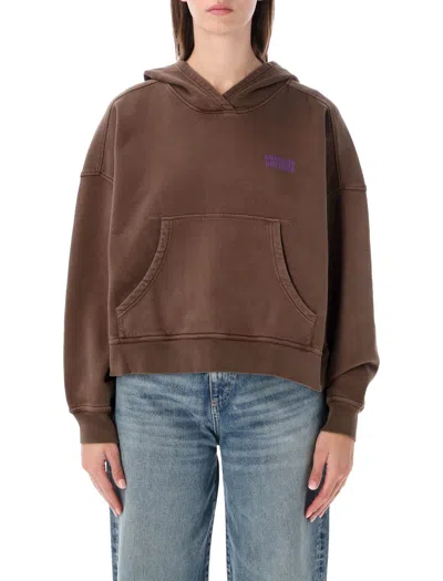 American Vintage Vintage-effect Oversized Cotton Hoodie With Peach-skin Brushed Interior In Marrone