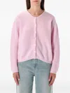 American Vintage Soft Knit Cardigan With Ribbed Cuffs And Hem In Pink