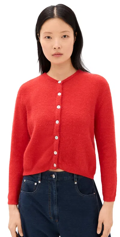 American Vintage Round Neck Buttoned Ball Cardigan In Red