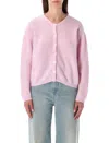 American Vintage Soft Knit Cardigan With Ribbed Cuffs And Hem In Pink