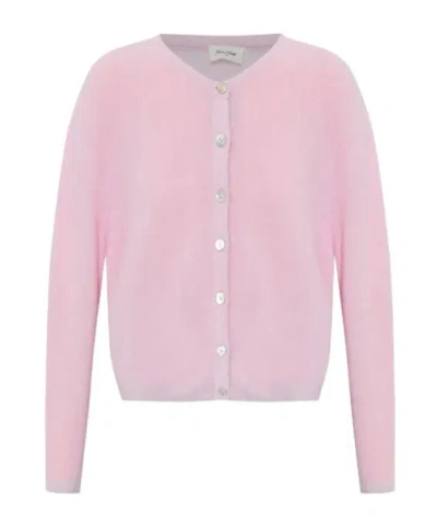 American Vintage Round Neck Buttoned Ball Cardigan In Pink