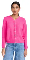 American Vintage Vitow Cropped Knit Cardigan Round Neck In Rose Fluo Chine