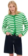 American Vintage Vitow Cardigan Trefle Raye Blanc In Green