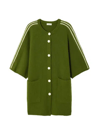 American Vintage Vitow Stripe Buttoned Cardigan In Green