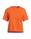 American Vintage Woman T-shirt Orange Size L Cotton, Polyester