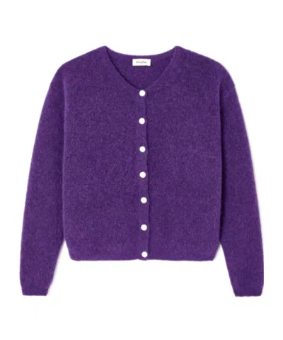 American Vintage Round Neck Buttoned Ball Cardigan In Purple