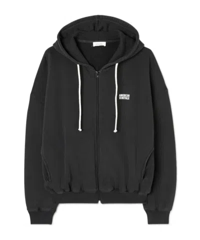 American Vintage Izubird Logo-print Zip-up Hoodie In Black