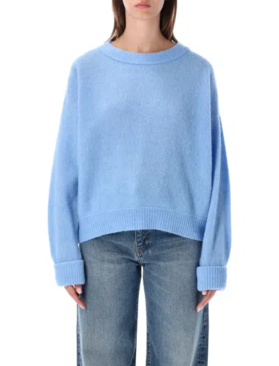 American Vintage Alpaca Wool Fine-knit Boat Neck Long-sleeve Sweater In Blue