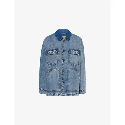 American Vintage Womens Stone Joybird Relaxed-fit Denim Jacket Xs In Blue