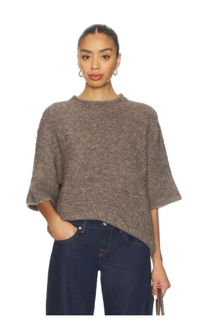 American Vintage Zolly Short Sleeve Sweater In Taupe Chine In Brown