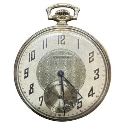 Pre-owned American Waltham Watch Co. Antique 14k White Gold Waltham Grade 1235 Size 12s 17j Open Face Pocket Watch