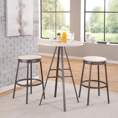 American Woodcrafters 3 Piece Pub Table Set - With Backless Barstools - Slate Grey/whitewashed