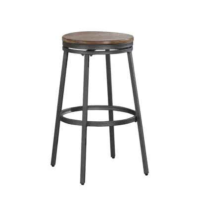 American Woodcrafters Stockton 30" Backless Metal Swivel Stool - Slate Grey - Golden Oak Seat In Brown