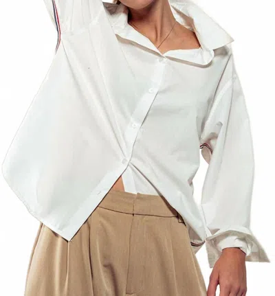 Americana Ribbon Stripe Button Down Shirt In White