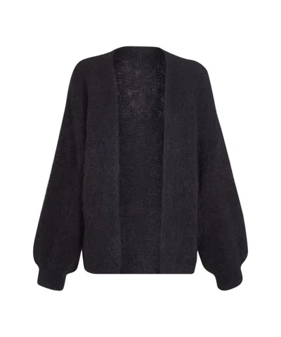 Americandreams Oversized Black Cardigan With Ribbed Cuffs And Open Front Design