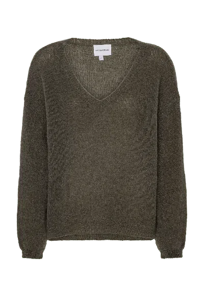 Americandreams Women's Green Silja V Neck Knit Dark Taupe