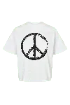 Americandreams Women's T-shirt Cropped White Peace Cotton Tee W/ Black Letters