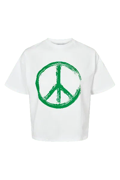 Americandreams Women's T-shirt Cropped White Peace Cotton Tee W/ Green Letters