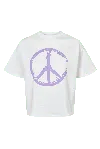 Americandreams Women's T-shirt Cropped White Peace Cotton Tee W/ Lilac Letters